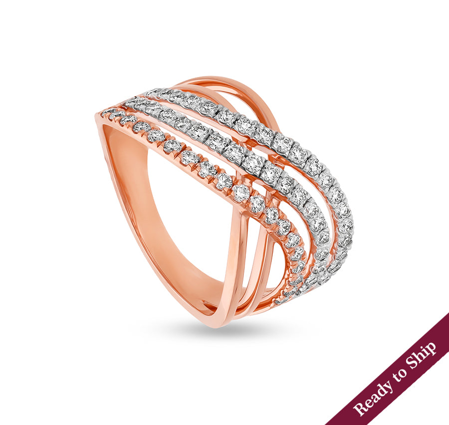 Crossover X Shape with Round Natural Diamond Rose Gold Casual Ring