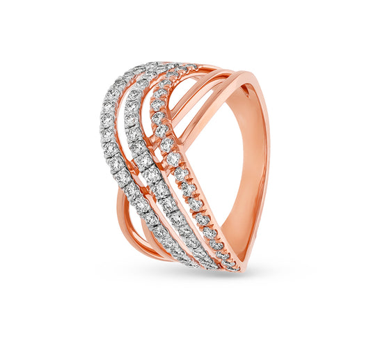 Crossover X Shape with Round Natural Diamond Rose Gold Casual Ring