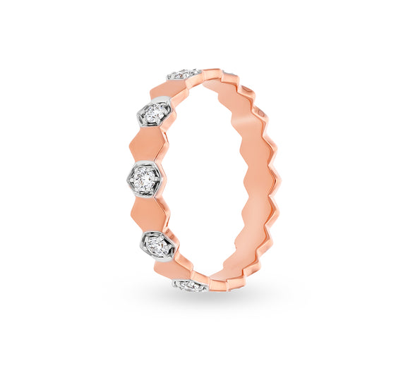 Pentagonal Sequence Round Diamond Eternity Rose Gold Ring