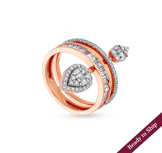 Pear Shape Baguette Pressure Round Natural Diamond With Prong Set Rose Gold Casual Ring