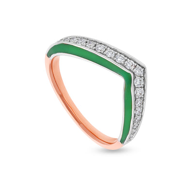 Round Natural Diamond With Green Enamel Rose Gold Casual Ring