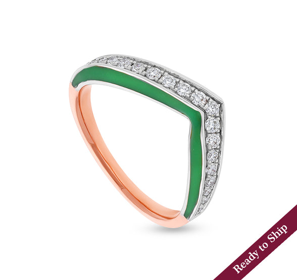 Round Natural Diamond With Green Enamel Rose Gold Casual Ring