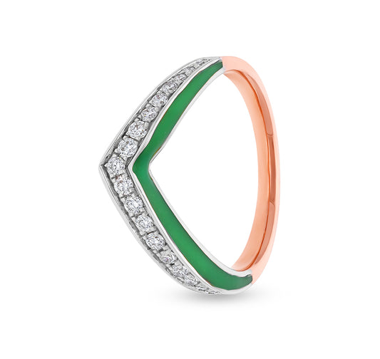 Round Natural Diamond With Green Enamel Rose Gold Casual Ring