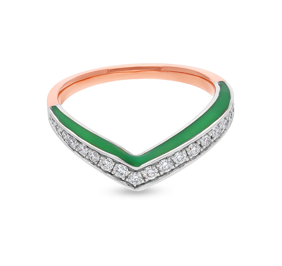Round Natural Diamond With Green Enamel Rose Gold Casual Ring