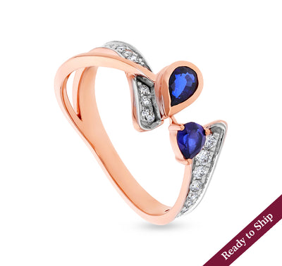 Round Natural Diamond With Pear Blue Stone Rose Gold Casual Ring