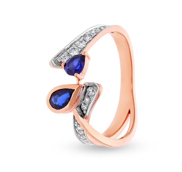 Round Natural Diamond With Pear Blue Stone Rose Gold Casual Ring