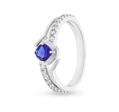 Round Cut Diamond With Cushion Natural Blue Stone White Gold Casual Ring