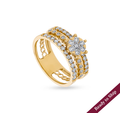 Round Natural Diamond With Bezel and Pressure Set Yellow Gold  Casual Ring