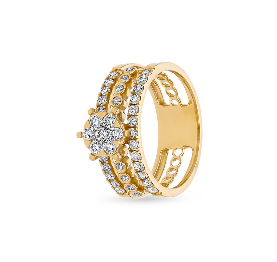 Round Natural Diamond With Bezel and Pressure Set Yellow Gold  Casual Ring