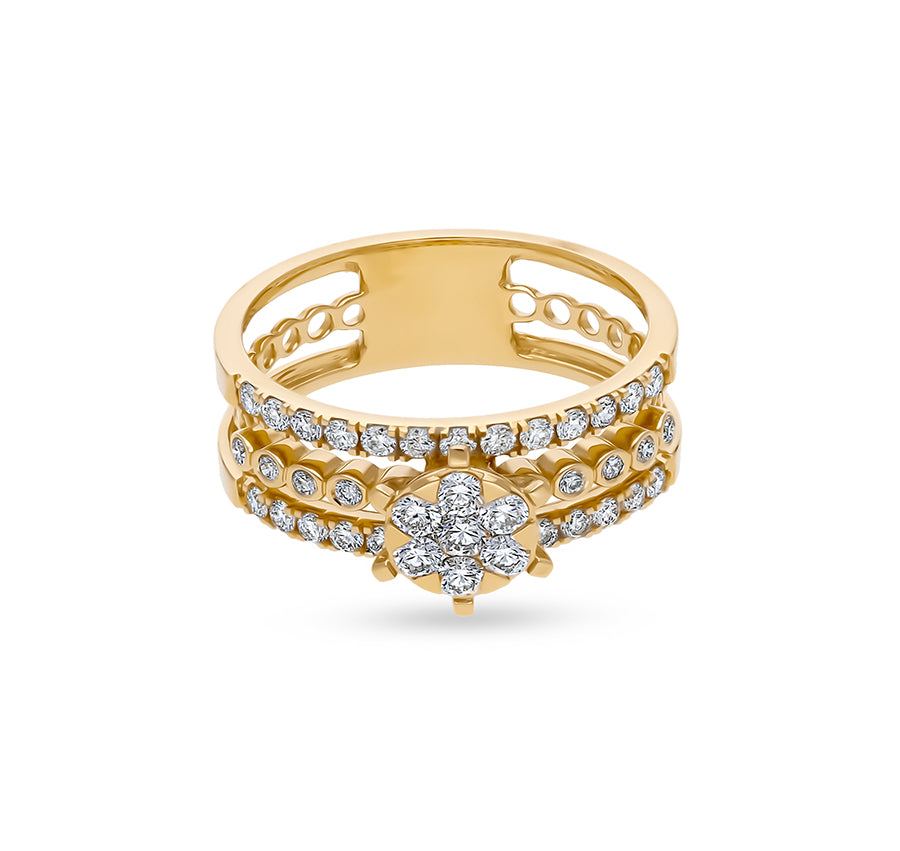 Round Natural Diamond With Bezel and Pressure Set Yellow Gold  Casual Ring