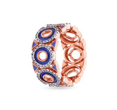 Circle Shape Round Natural Diamond With Blue Enamel Rose Gold Casual Ring