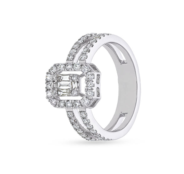 Round Natural With Baguette Cut Diamond White Gold Casual Ring