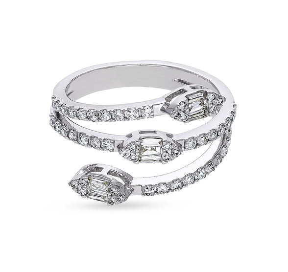 Spiral Design Center marquise Shape Baguette With Round Natural Diamond White Gold Casual Ring