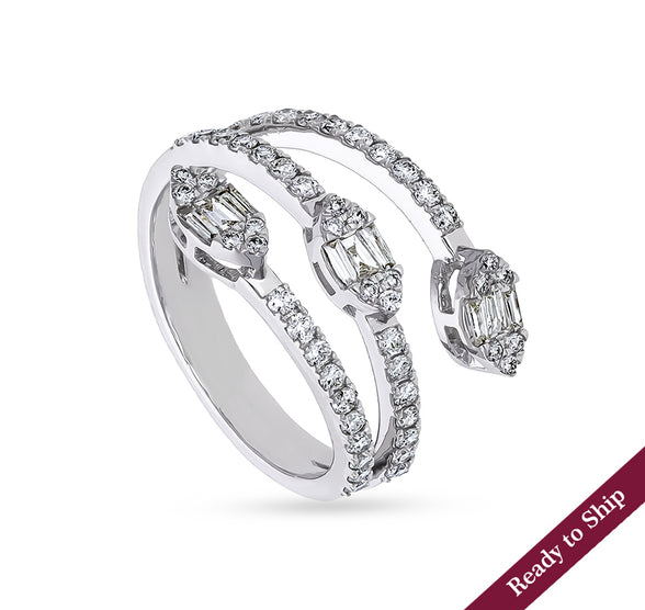 Spiral Design Center marquise Shape Baguette With Round Natural Diamond White Gold Casual Ring