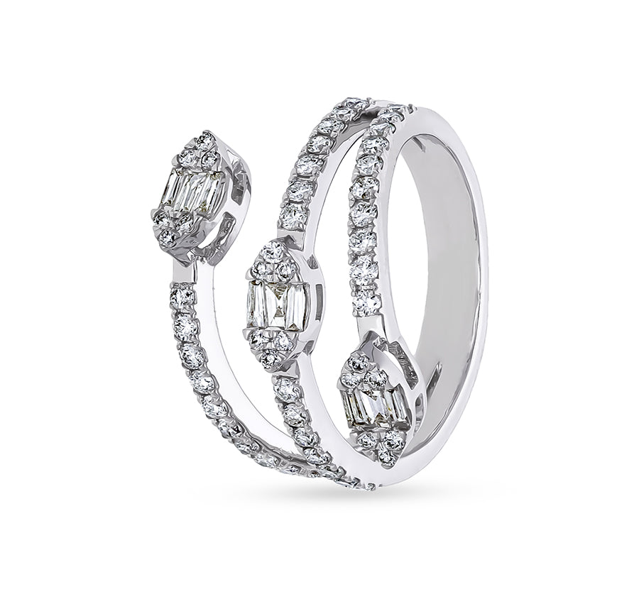 Spiral Design Center marquise Shape Baguette With Round Natural Diamond White Gold Casual Ring