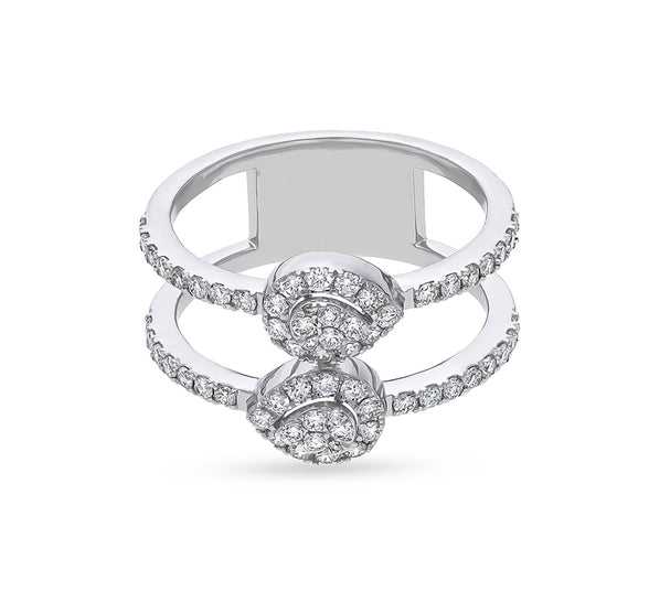 Double Band Baguette Cut With Round Natural Diamond  White Gold Casual Ring