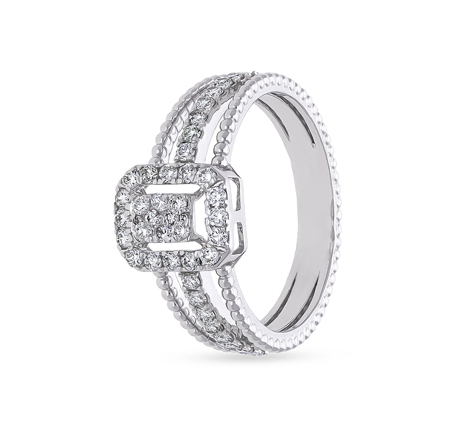 Romp Bubble Shank and Round Shape Diamond With Prong Set White Gold Casual Ring