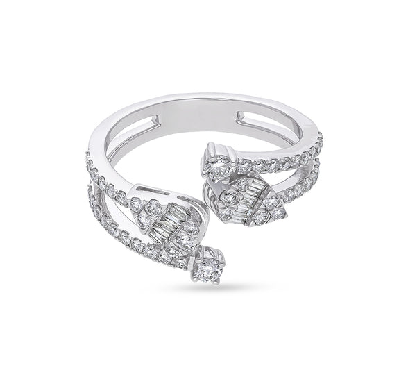 Pear shape Baguette Cut with Round Diamond and Prong Setting White Gold Casual Ring