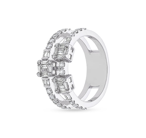 Baguette Cut With Round Natural Diamond White Gold Casual Ring