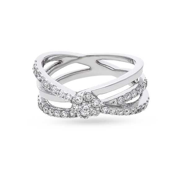 Criss - Cross Round natural Diamond White Gold Casual Ring