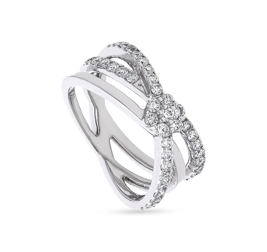 Criss - Cross Round natural Diamond White Gold Casual Ring