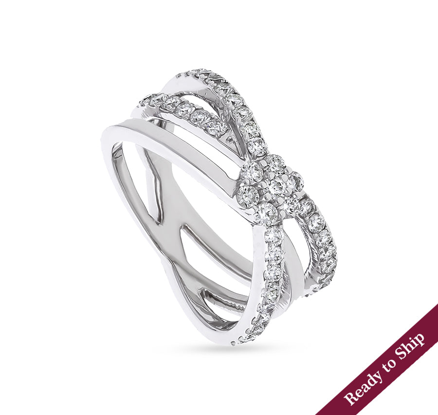 Criss - Cross Round natural Diamond White Gold Casual Ring