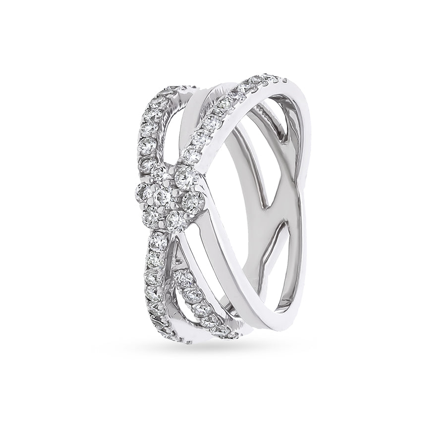 Criss - Cross Round natural Diamond White Gold Casual Ring
