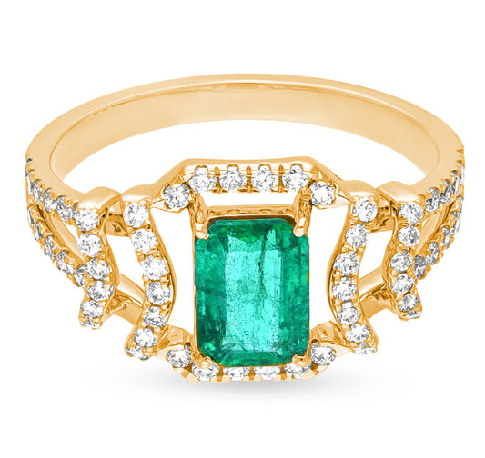 Classic White Gold Ring with Stunning Green Emerald and Diamonds