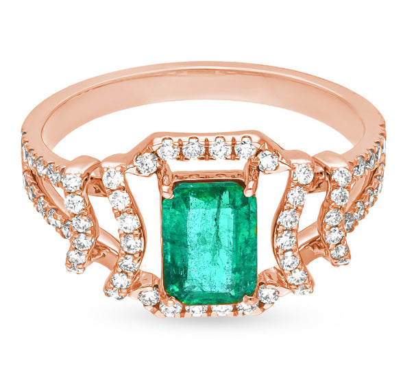 Classic White Gold Ring with Stunning Green Emerald and Diamonds