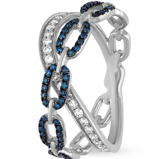 Sophisticated Chain-Style Ring with Blue and White Diamond Highlights