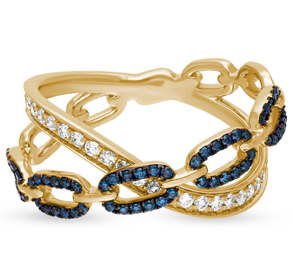 Sophisticated Chain-Style Ring with Blue and White Diamond Highlights