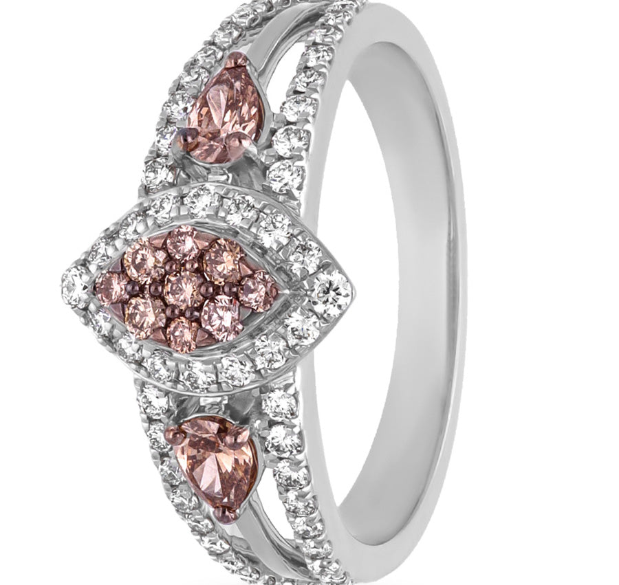 Sophisticated Brown Diamond White Gold Ring with Delicate Halo Design