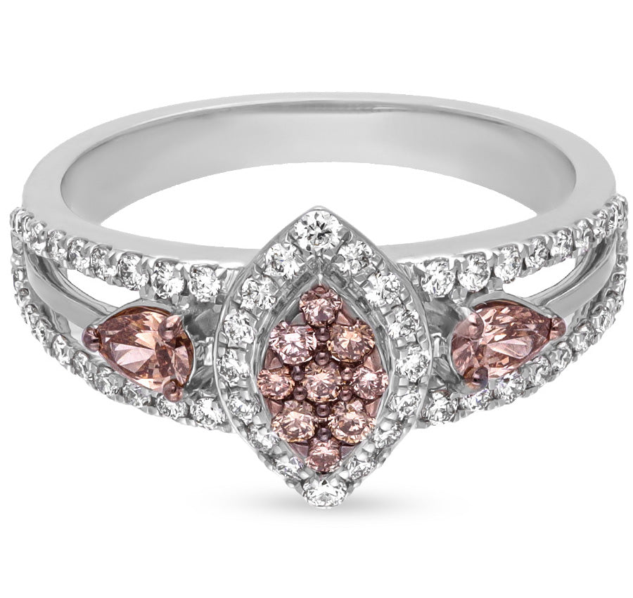 Sophisticated Brown Diamond White Gold Ring with Delicate Halo Design