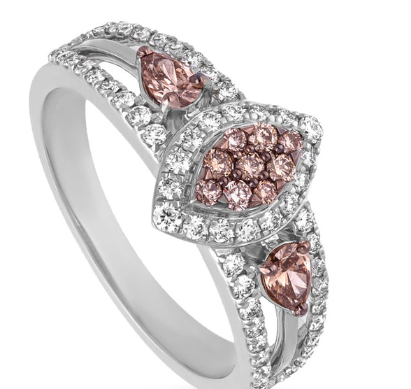 Sophisticated Brown Diamond White Gold Ring with Delicate Halo Design