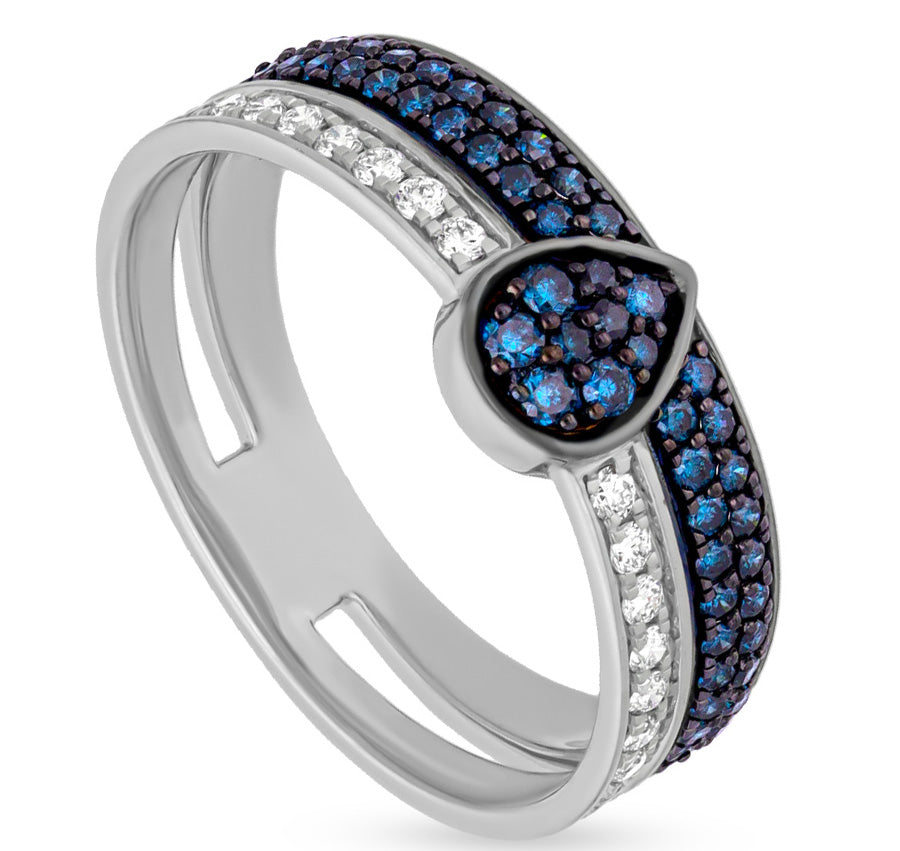 Beautiful Blue and White Diamond Accent Ring in Radiant White Gold