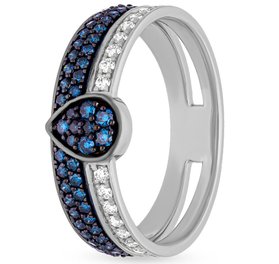 Beautiful Blue and White Diamond Accent Ring in Radiant White Gold