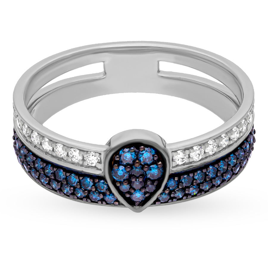 Beautiful Blue and White Diamond Accent Ring in Radiant White Gold