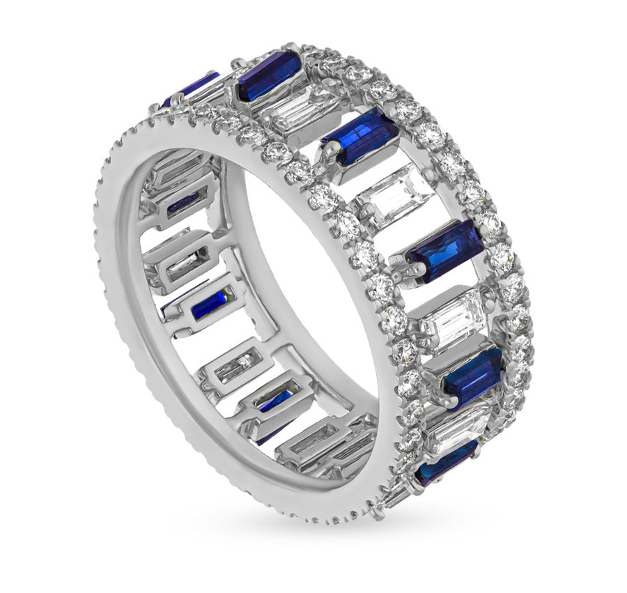 Sapphire and Diamond Alternating Eternity Wedding Ring