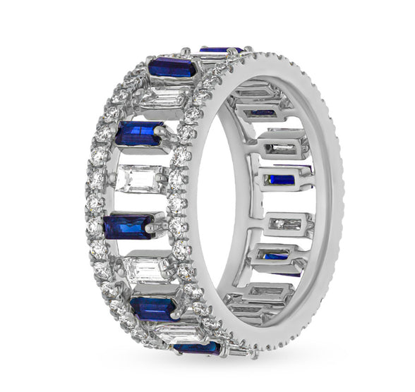 Sapphire and Diamond Alternating Eternity Wedding Ring