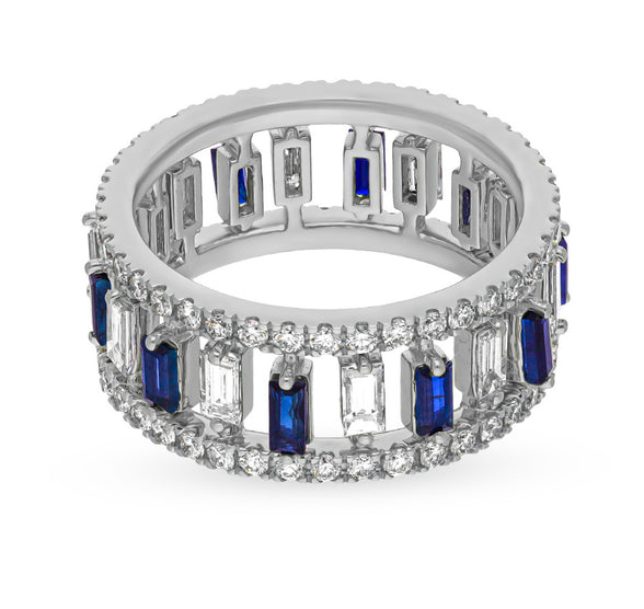 Sapphire and Diamond Alternating Eternity Wedding Ring