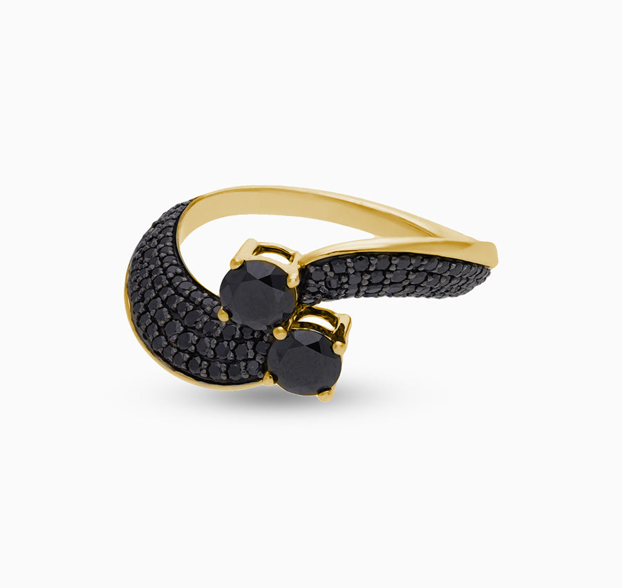 Two-Stone Black Diamond Wrap Ring with Pave Accents