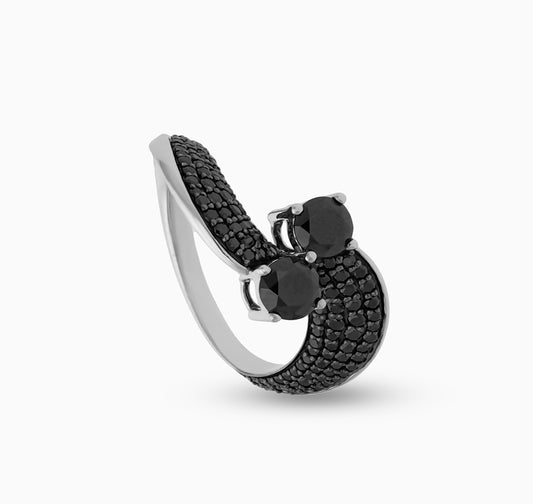 Two-Stone Black Diamond Wrap Ring with Pave Accents