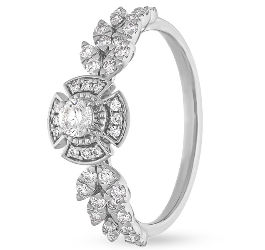 Floral-Inspired Diamond Ring with Petal Design in White Gold