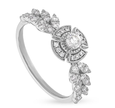 Floral-Inspired Diamond Ring with Petal Design in White Gold