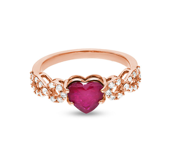 Elegant Ruby Heart and Round Natural Diamond White Gold Casual Ring