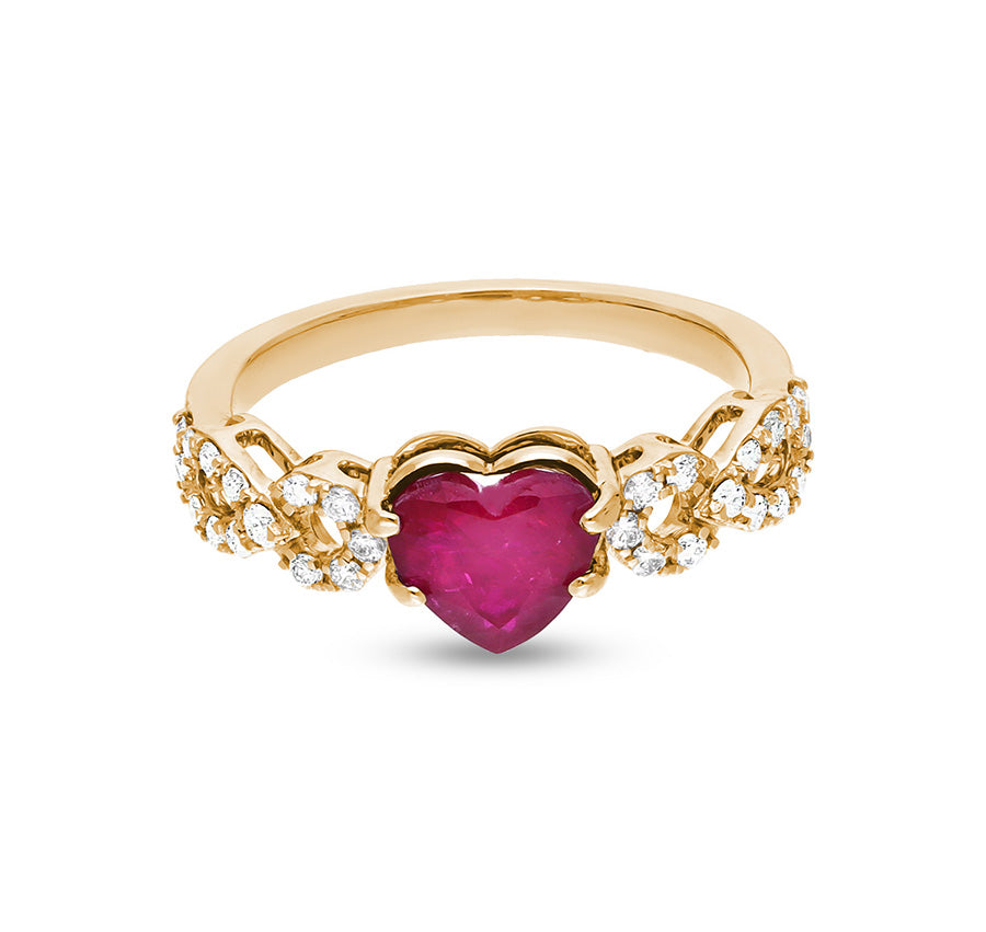 Elegant Ruby Heart and Round Natural Diamond White Gold Casual Ring