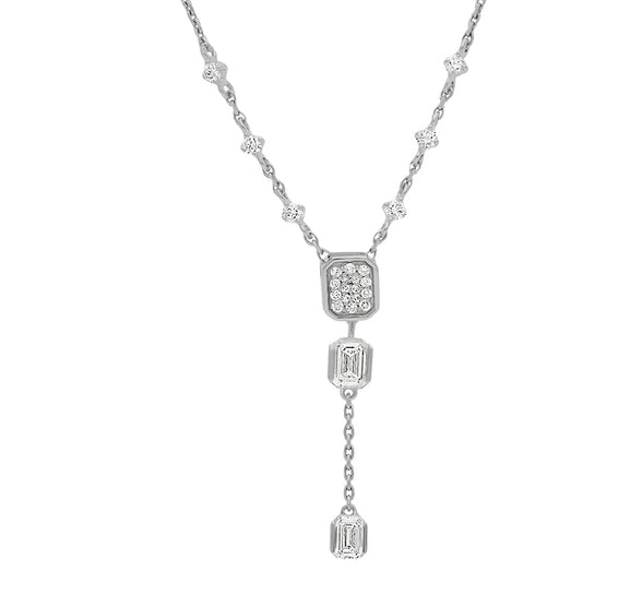 Drop Emerald and Round Cut Diamond White Gold Necklace