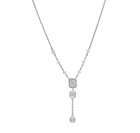 Drop Emerald and Round Cut Diamond White Gold Necklace