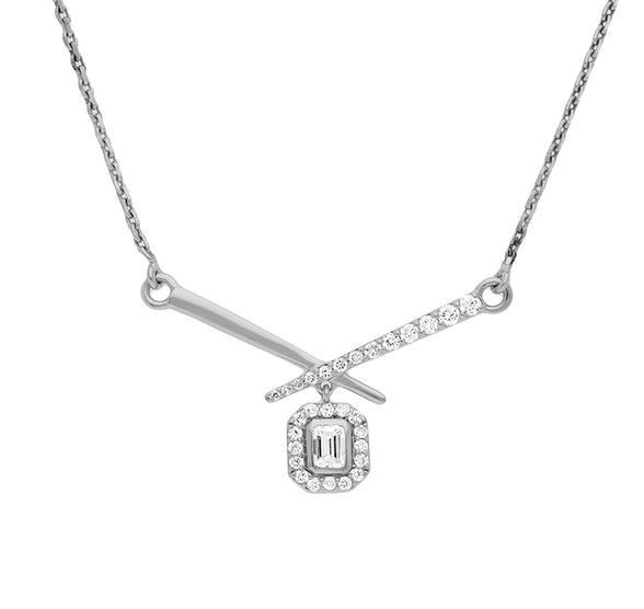 Criss-Cross Shape Emerald & Round Cut Diamond Necklace