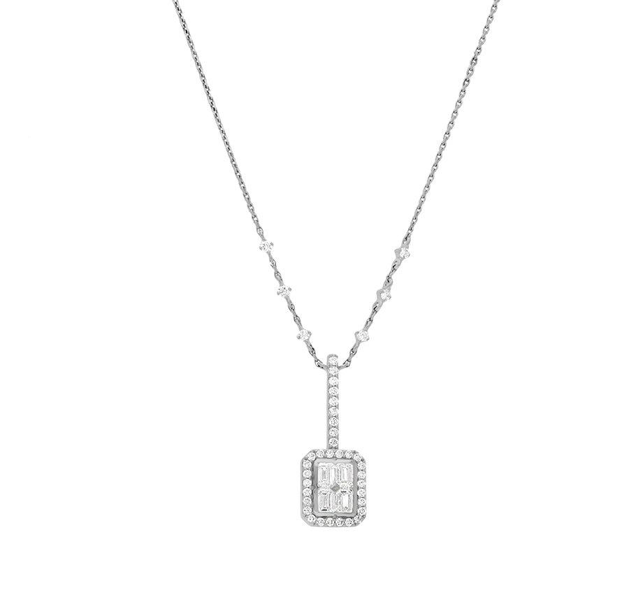 Emerald & Round Cut diamond White Gold Minimalist Necklace